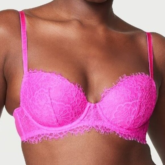 38DDD Victoria's Secret Dream Angels Lightly Lined Demi Bra Hot Pink Lace $59 - Picture 2 of 7